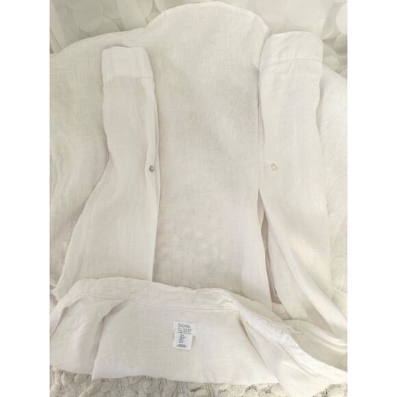 Sigrid Olsen Women's White 100% Linen Button Down VNeck Collar Blouse Shirt Sz S - Picture 8 of 8